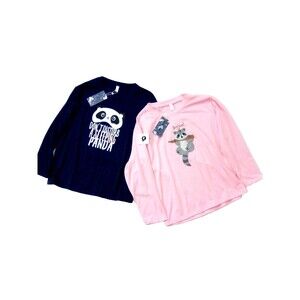Set of 2 Vopmocld Girl's Cartoon Panda Pajamas Raccoon Long Sleeve Set Size L